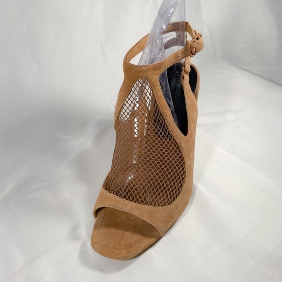 Alexander Wang High Heel Womens Strappy Piper Suede Fishnet Shoes Size 10 Tan - Picture 10 of 11